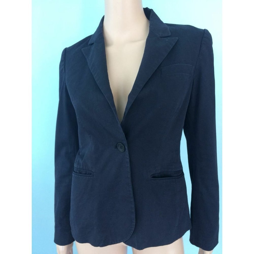 Theory Blazer Jacket Suit Black  One Button Career Pockets Front Stretch Size 2